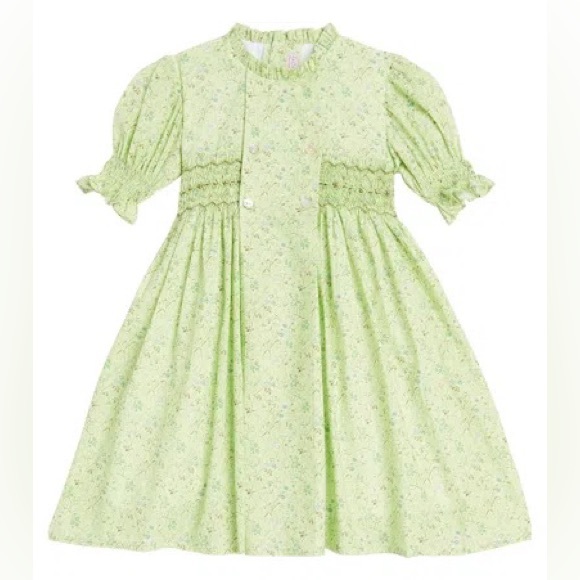 F487 La Coqueta Green Floral Carla Dress Hand Smocked Girls 6 6Y - Picture 13 of 13